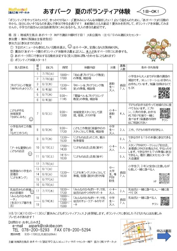 あすパーク夏のボランティア体験